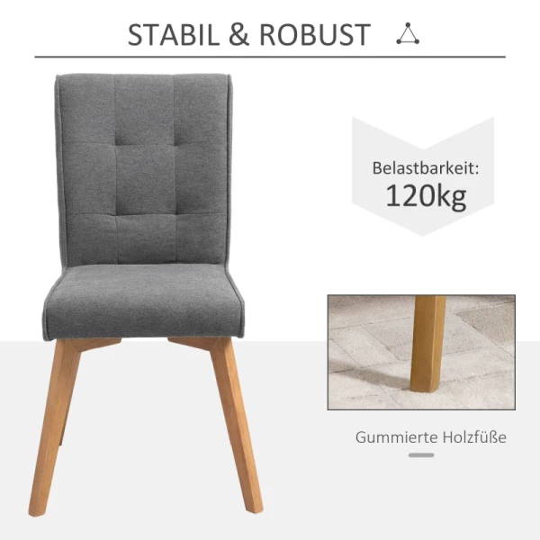  Eetkamerstoelen Set Van 2 Met Rugleuning Linnen-polyester Stof Schuimrubber Hout Grijs 45 X 61,5 X 94 Cm 6