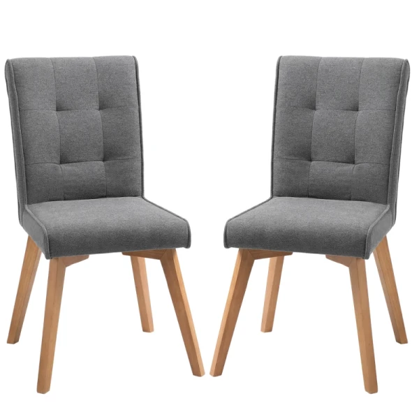 Eetkamerstoelen Set Van 2 Met Rugleuning Linnen-polyester Stof Schuimrubber Hout Grijs 45 X 61,5 X 94 Cm 1