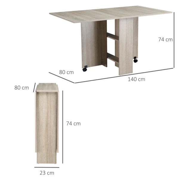  Eettafel, Klaptafel Met Wielen, Bureau, Bijzettafel, Tafel Met Opbergruimte Voor Eetkamer, Hout, Naturel, 80 X 140 X 74 Cm 3