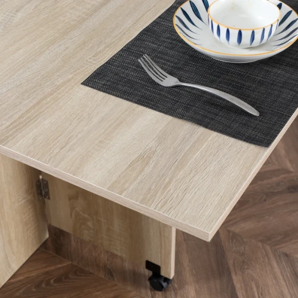  Eettafel, Klaptafel Met Wielen, Bureau, Bijzettafel, Tafel Met Opbergruimte Voor Eetkamer, Hout, Naturel, 80 X 140 X 74 Cm 7
