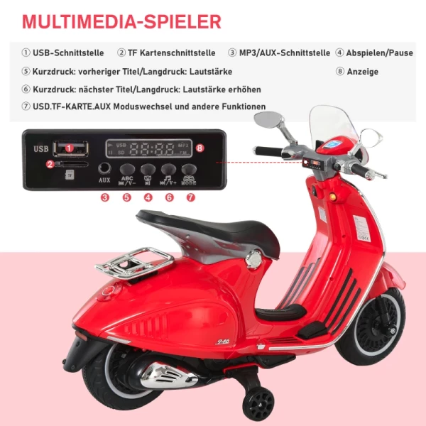  Elektrisch Voertuig, Kindervoertuig, Kindermotor, Elektrische Motorfiets Met Mp3-muziekverlichting, 3-6 Jaar, PP, Rood, 108 X 49 X 75 Cm 8