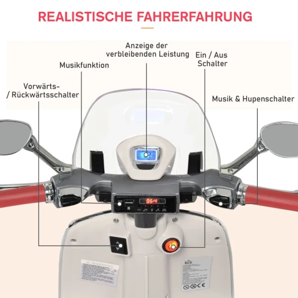  Elektrisch Voertuig, Kindervoertuig, Kindermotorfiets, Elektrische Motorfiets Met Mp3-muziekverlichting, 3-6 Jaar, PP, Wit, 108 X 49 X 75 Cm 7