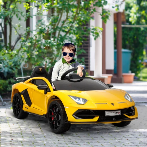  Elektrische Auto Voor Kinderen Lamborghini SVJ Gelicentieerd Kindervoertuig Kinderauto Voor 3-8 Jaar Met Afstandsbediening 2 X 550 Motoren MP3/USB Licht Muziek Metaal Geel 123 X 66,5 X 45,5 Cm 2