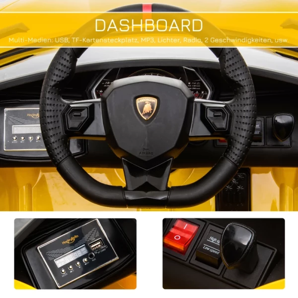  Elektrische Auto Voor Kinderen Lamborghini SVJ Gelicentieerd Kindervoertuig Kinderauto Voor 3-8 Jaar Met Afstandsbediening 2 X 550 Motoren MP3/USB Licht Muziek Metaal Geel 123 X 66,5 X 45,5 Cm 6