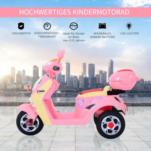  Elektrische Kindermotor Elektrische Motorfiets Kinder Elektrische Auto Kindervoertuig Driewieler, 6V, Metaal + PP, 108x51x75cm (roze + Geel) 7