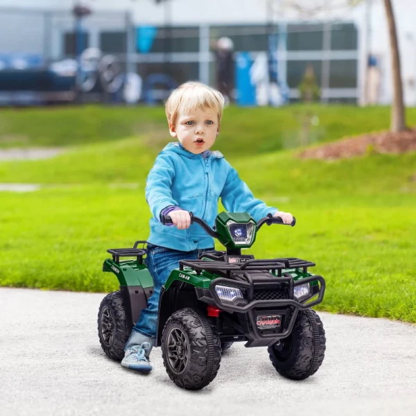  Elektrische Quad Voor Kinderen, Max. 4 Km/u, Vanaf 3 Jaar, LED-koplamp, Muziekaansluiting, Zwart+groen 88 X 45 X 50 Cm 2