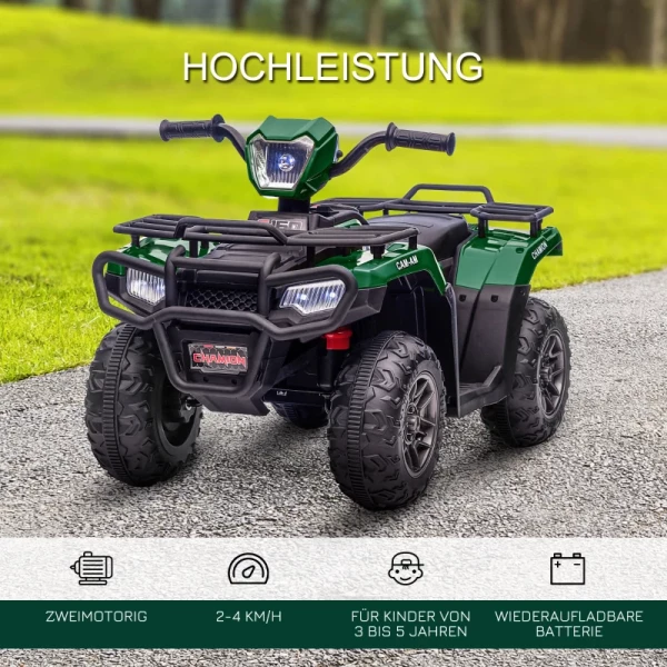  Elektrische Quad Voor Kinderen, Max. 4 Km/u, Vanaf 3 Jaar, LED-koplamp, Muziekaansluiting, Zwart+groen 88 X 45 X 50 Cm 4