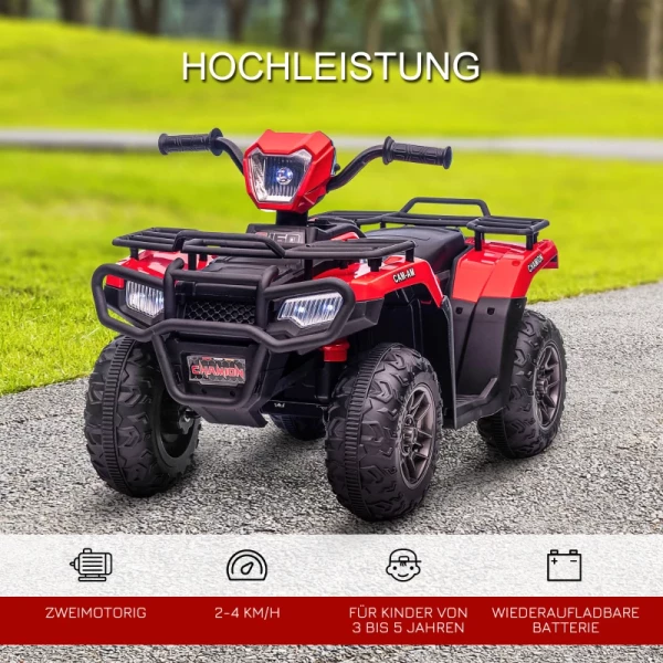  Elektrische Quad Voor Kinderen, Max. 4 Km/u, Vanaf 3 Jaar, LED-koplamp, Muziekaansluiting, Zwart+rood 88 X 45 X 50 Cm 4