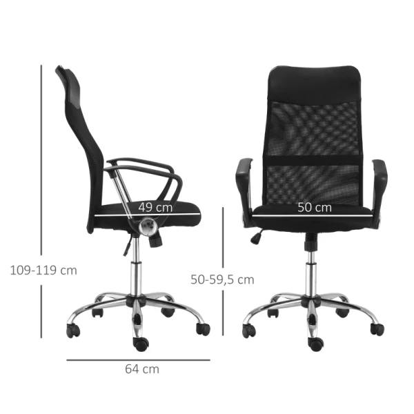  Ergonomische Bureaustoel, Gamestoel, Draaistoel Met Schommelfunctie, In Hoogte Verstelbare Bureaustoel, Schuim, Mesh, Zwart, 63 X 65 X 109-119 Cm 3