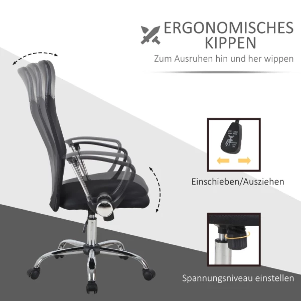  Ergonomische Bureaustoel, Gamestoel, Draaistoel Met Schommelfunctie, In Hoogte Verstelbare Bureaustoel, Schuim, Mesh, Zwart, 63 X 65 X 109-119 Cm 6