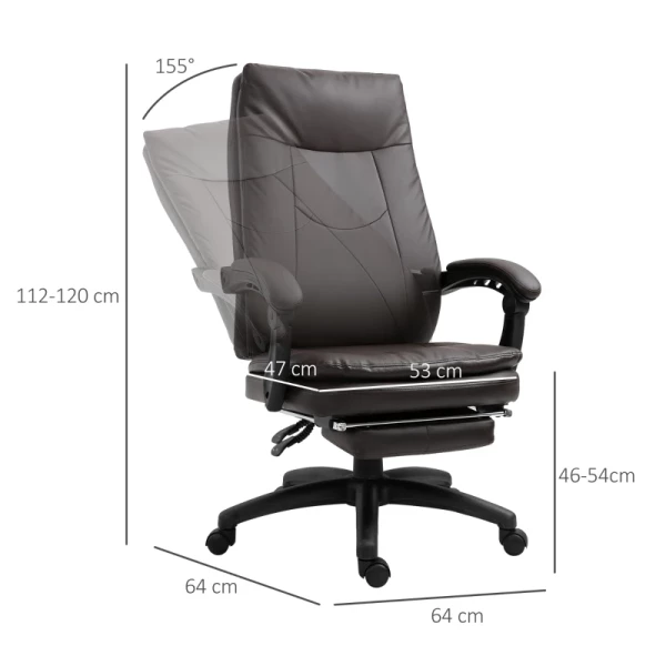  Ergonomische Bureaustoel Met Voetsteun, Directiestoel, Gewatteerde Rugleuning, Bruin, 64 X 64 X 112-120 Cm 3