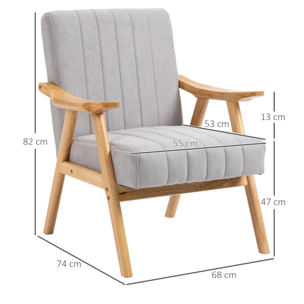  Fauteuil In Scandinavisch Design, Fluwelen Look, Massief Hout; 68cm X 74cm X 82cm, Naturel + Grijs 3