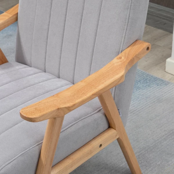  Fauteuil In Scandinavisch Design, Fluwelen Look, Massief Hout; 68cm X 74cm X 82cm, Naturel + Grijs 8