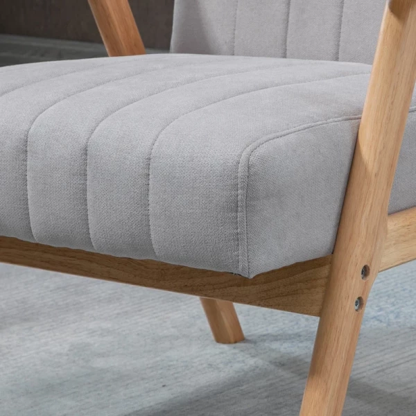  Fauteuil In Scandinavisch Design, Fluwelen Look, Massief Hout; 68cm X 74cm X 82cm, Naturel + Grijs 9