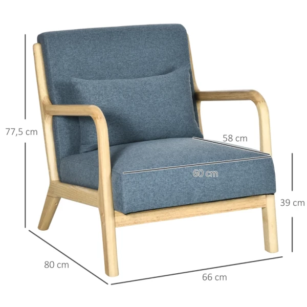  Fauteuil In Scandinavisch Design Inclusief Kussens, Accentfauteuil, Leesfauteuil. Massief Hout, Lichtblauw 3