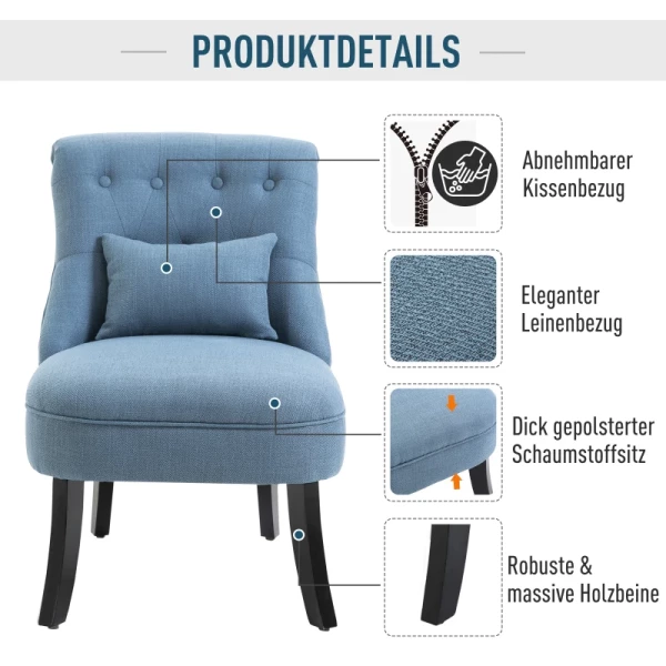  Fauteuil Met Rugkussen Fauteuil Tv-stoel Verhoogde Voeten Linnen Blauw 52,5 X 69 X 77 Cm 4