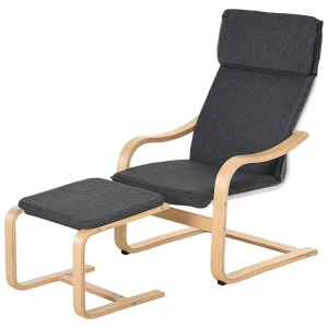  Fauteuil Met Voetenbank, Fauteuil Met Armleuningen, Relaxstoel, Linnen Hoes, Houten Frame, Grijs 67 X 78 X 98 Cm 1