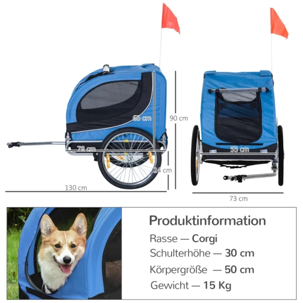  Fietskar Voor Honden Met Universele Koppeling Staal Blauw+Zwart 3