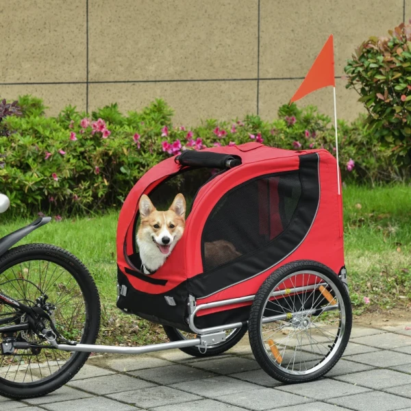  Fietskar Voor Honden Met Universele Koppeling Staal Rood+Zwart 2