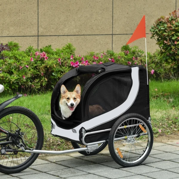  Fietskar Voor Honden Met Universele Koppeling Staal Wit+Zwart 2