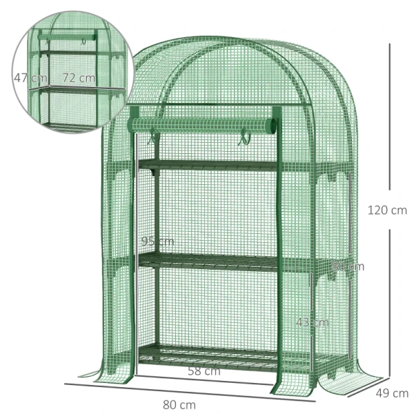  Folie Broeikas Balkon Met 3 Schappen Mini Broeikas Broeikas Tomaat Kamer Plantenhuis Koude Bak Metaal Groen 80 X 49 X 120 Cm 3