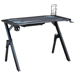  Gaming Tafel Bureau Met Koptelefoonhaak Bekerhouder R-Vorm Computer Bureau MDF Metaal Zwart+Blauw 110 X 59 X 75 Cm 1