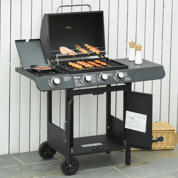  Gasbarbecue Met 3 Hoofdbranders + 1 Zijbrander, Plank, Roestvrij Staal, Zwart, 110 X 50 X 100 Cm 10