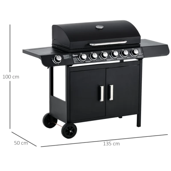  Gasgrill BBQ-trolley Met 6 Branders 1 Zijbranderkast Multifunctioneel Metaal Zwart 135 X 50 X 100 Cm 3