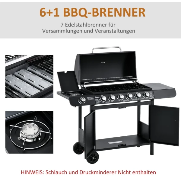  Gasgrill BBQ-trolley Met 6 Branders 1 Zijbranderkast Multifunctioneel Metaal Zwart 135 X 50 X 100 Cm 5