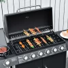  Gasgrill BBQ-trolley Met 6 Branders 1 Zijbranderkast Multifunctioneel Metaal Zwart 135 X 50 X 100 Cm 8