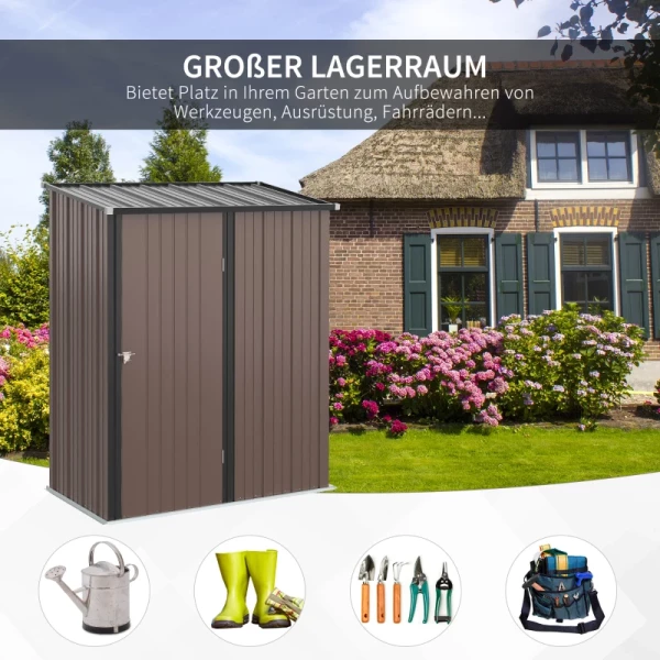  Gereedschapsschuur Met Lessenaarsdak 1,34 M² Metalen Tuinhuis Gereedschapsschuur Gegalvaniseerd Staal Bruin 161,5 X 94,5 X 196 Cm 4