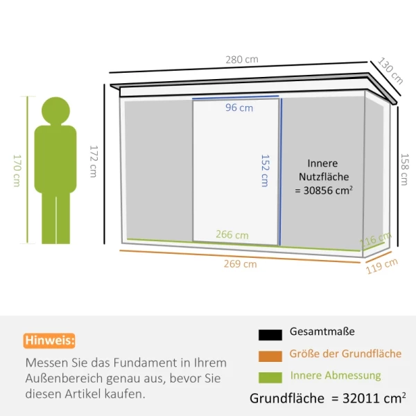  Gereedschapsschuur, Tuinhuis, Gereedschapsschuur Met Schuifdeur, Ventilatieraam, Lessenaarsdak, Buiten, Staal, Donkergrijs, 280 X 130 X 172 Cm 3