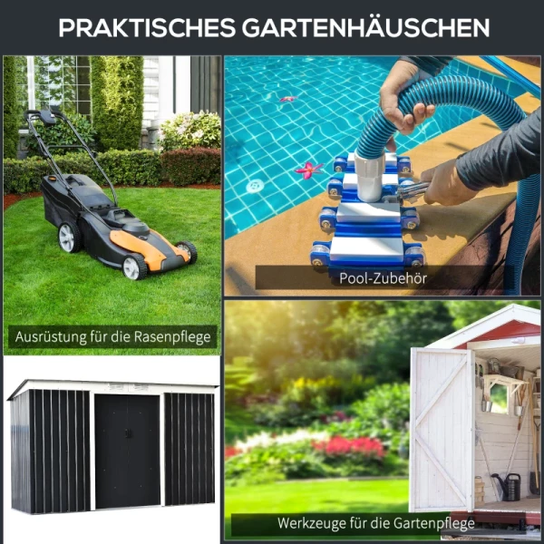  Gereedschapsschuur, Tuinhuis, Gereedschapsschuur Met Schuifdeur, Ventilatieraam, Lessenaarsdak, Buiten, Staal, Donkergrijs, 280 X 130 X 172 Cm 6