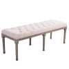  Gestoffeerde Zitbank Lounge Kruk Vintage Retro Met Knopen Linnen + Hout Beige 142 X 47 X 51 Cm 1