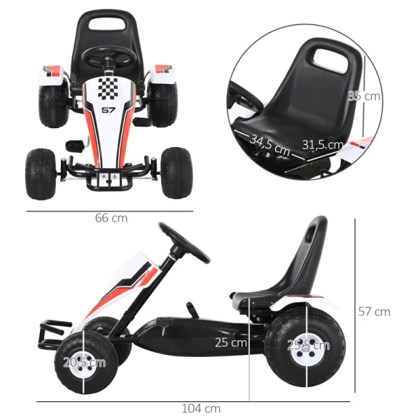  Go Kart Kindervoertuig Trapauto Met Rempedaal Kinderspeelgoed Voor 3-8 Jaar Staal Wit 104 X 66 X 57 Cm 3