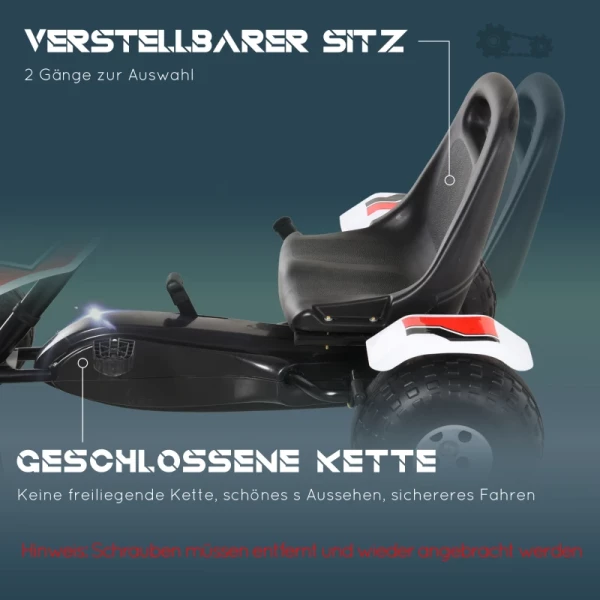  Go Kart Kindervoertuig Trapauto Met Rempedaal Kinderspeelgoed Voor 3-8 Jaar Staal Wit 104 X 66 X 57 Cm 4