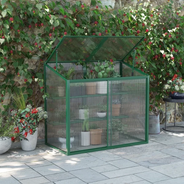  Greenhouse, Schuifdak, Schuifdeur, Planken, Groen Aluminium Frame, 100 X 60 X 98 Cm 2