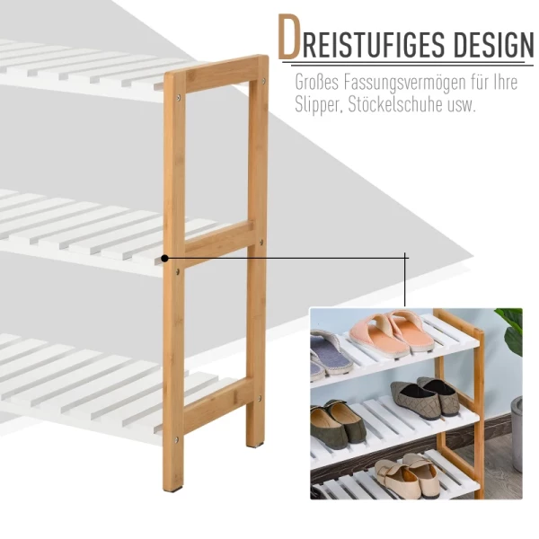  Grenen Schoenenrek, Schoenenrek, Badkamerplank, Schoenenkast Met 3 Planken, Plank Voor Schoenen, Schoenenrek, Wit, 70 X 26 X 57,5 ​​cm 5