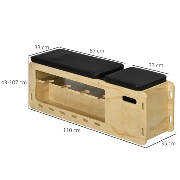  Halterbank Met Halterrek, 1 Opbergmand, Verstelbaar In 6 Posities, Massief Hout, Naturel + Zwart 3