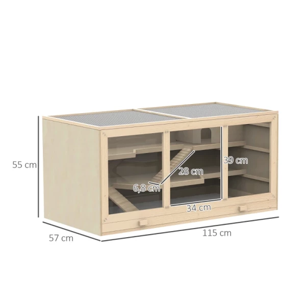  Hamsterkooi Knaagdierenkooi Kleindierenhok Van Hout Muizenkooi Met Trappen Kleinedierenkooi Knaagdierenvilla Drie Verdiepingen PVC Natuurlijk Hout 115 X 57 X 55 Cm 3