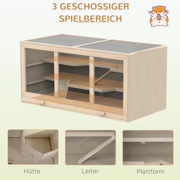  Hamsterkooi Knaagdierenkooi Kleindierenhok Van Hout Muizenkooi Met Trappen Kleinedierenkooi Knaagdierenvilla Drie Verdiepingen PVC Natuurlijk Hout 115 X 57 X 55 Cm 4