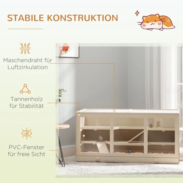  Hamsterkooi Knaagdierenkooi Kleindierenhok Van Hout Muizenkooi Met Trappen Kleinedierenkooi Knaagdierenvilla Drie Verdiepingen PVC Natuurlijk Hout 115 X 57 X 55 Cm 5