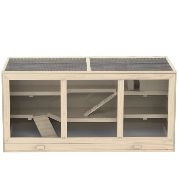  Hamsterkooi Knaagdierenkooi Kleindierenhok Van Hout Muizenkooi Met Trappen Kleinedierenkooi Knaagdierenvilla Drie Verdiepingen PVC Natuurlijk Hout 115 X 57 X 55 Cm 8