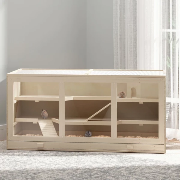  Hamsterkooi Knaagdierenkooi Kleindierenhok Van Hout Muizenkooi Met Trappen Kleinedierenkooi Knaagdierenvilla Drie Verdiepingen PVC Natuurlijk Hout 115 X 57 X 55 Cm 10