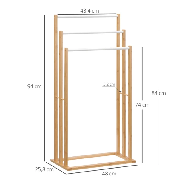  Handdoekstandaard Van Bamboe. 3-delig Ontwerp 3 Handdoekrekken 48cm X 25,8cm X 94cm Naturel + Wit 3