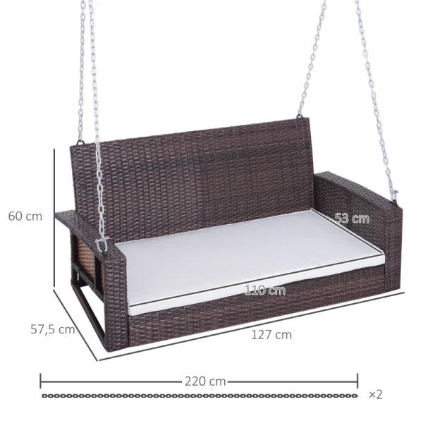  Hangbank 2-zits Rotan Tuinschommel Met Zitkussen Hangschommel Veranda Schommel Schommelbank Tuinbank Bruin 127 X 57,5 ​​x 60 Cm 3