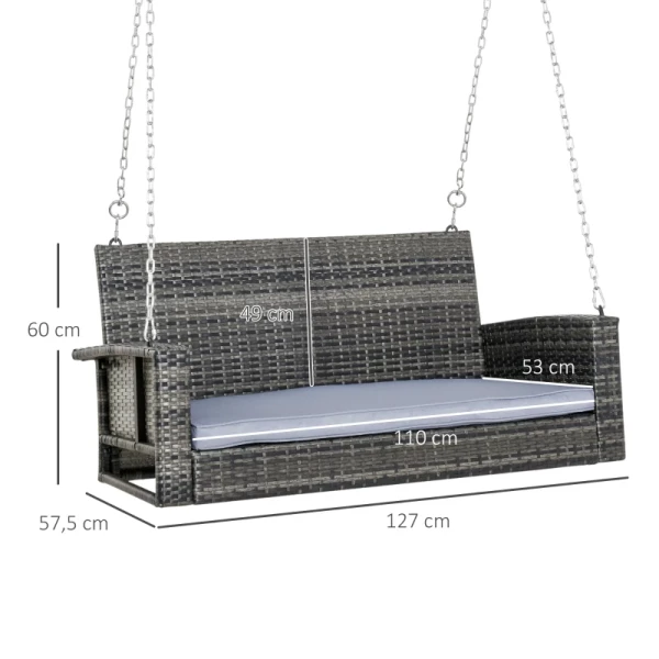  Hangbank 2-zits Rotan Tuinschommel Met Zitkussen Hangschommel Veranda Schommel Schommelbank Tuinbank Grijs 127 X 57,5 ​​x 60 Cm 3