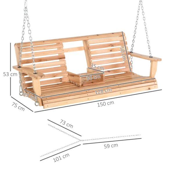  Hangbank Met Klaptafel En Bekerhouders Naturel Hout 150 X 75 X 53cm 3