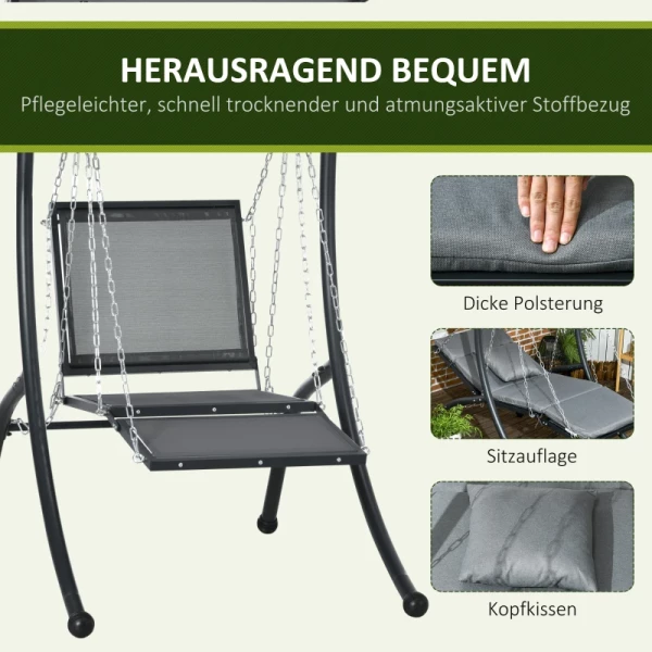  Hangligstoel Kanteldak Incl. Zitkussen Kussen Stalen Frame Donkergrijs 108 X 145 X 169 Cm 6