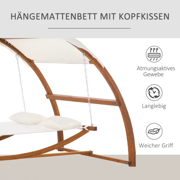  Hangmat Met Frame In Modern Design, Massief Hout, Cremewit+teak, 322 X 160 X 173 Cm 5